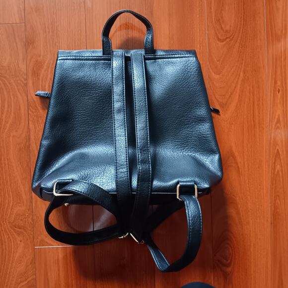 La Terre Vegan Leather Black Backpack With Whipstitch Detail‎ main image 8